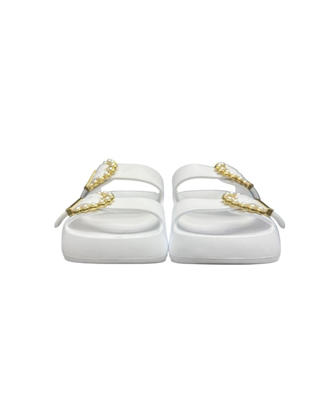 Stuart Weitzman Pearl Buckle Slide Sandals Women's In White, Size 7B WORN ONCE - Picture 2 of 9